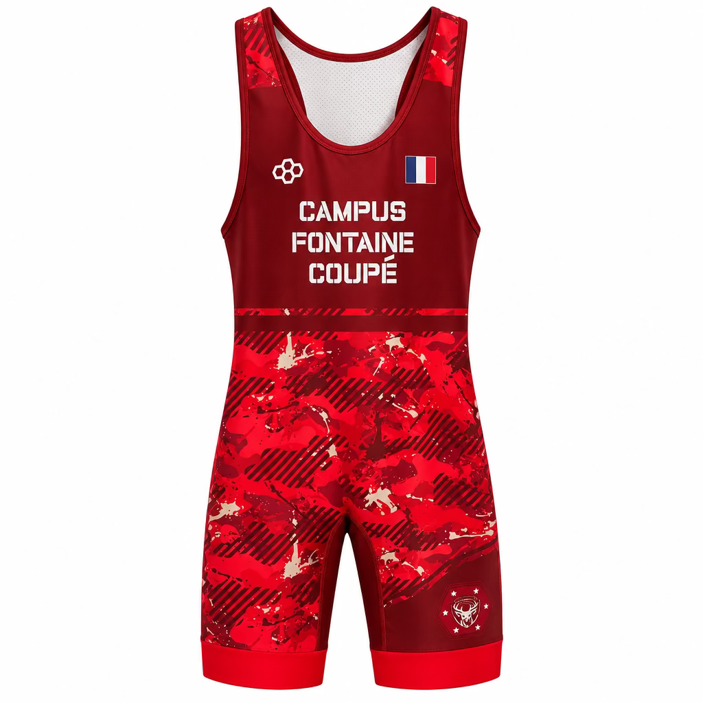 Maillot de lutte RUDIS Campus Fontaine Coupé - Rouge camo