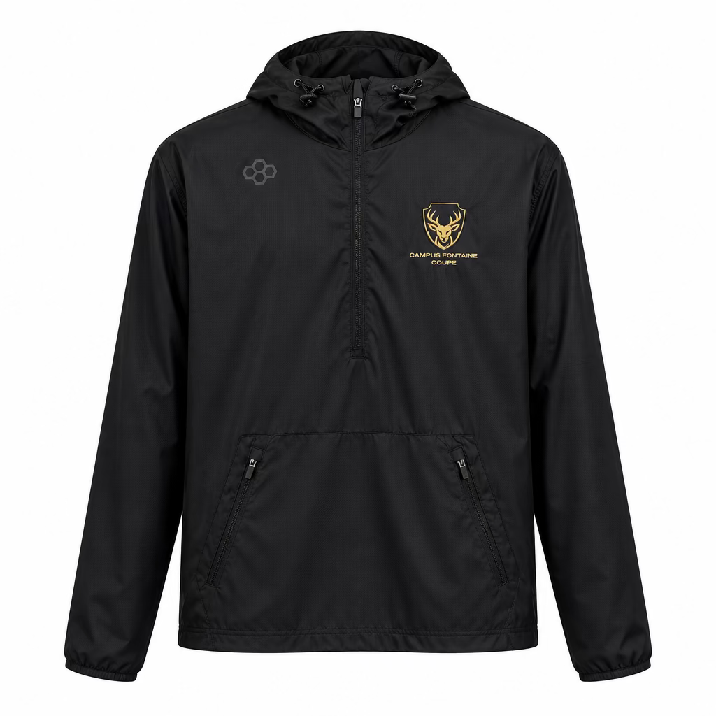 Coupe-vent RUDIS 1/4 zip à capuche - Noir - Campus Fontaine Coupé